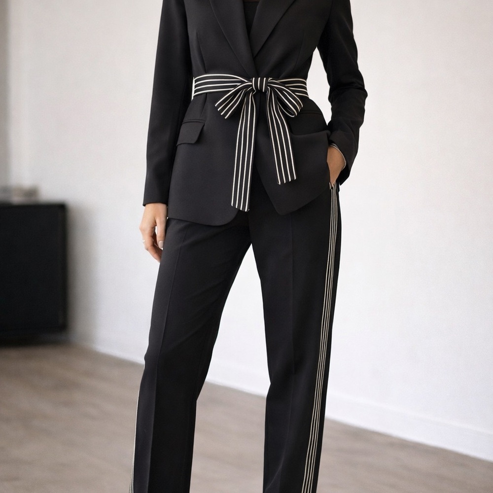 BNWT Twin-Set Black Trousers with Cream Contrast Stripe